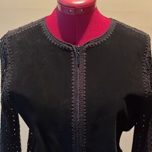 Boutique Jacket  full zip  Suede front /crochet    Black  NWOT  Size S